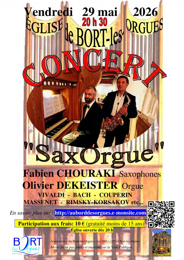 Concert saxophone et orgue Place de la Nation Bort-les-Orgues 2026-05-29 Concert saxophone et orgue