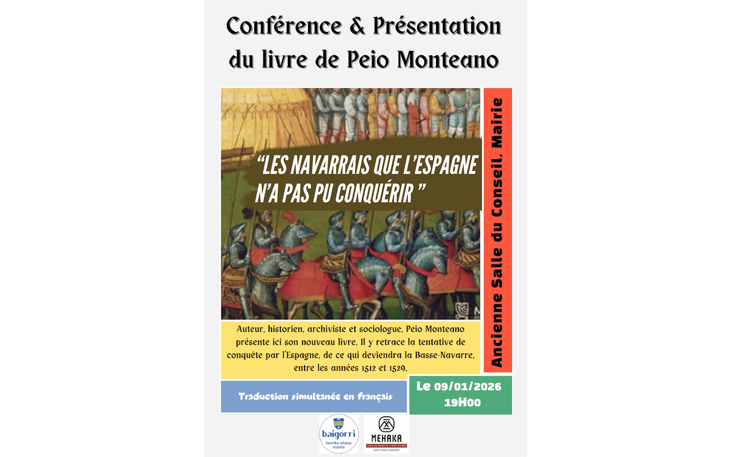 Conférence et prsénetation du livre de Peio Monteano Les navarrais que l'Espagne n'a pas pu conquérir