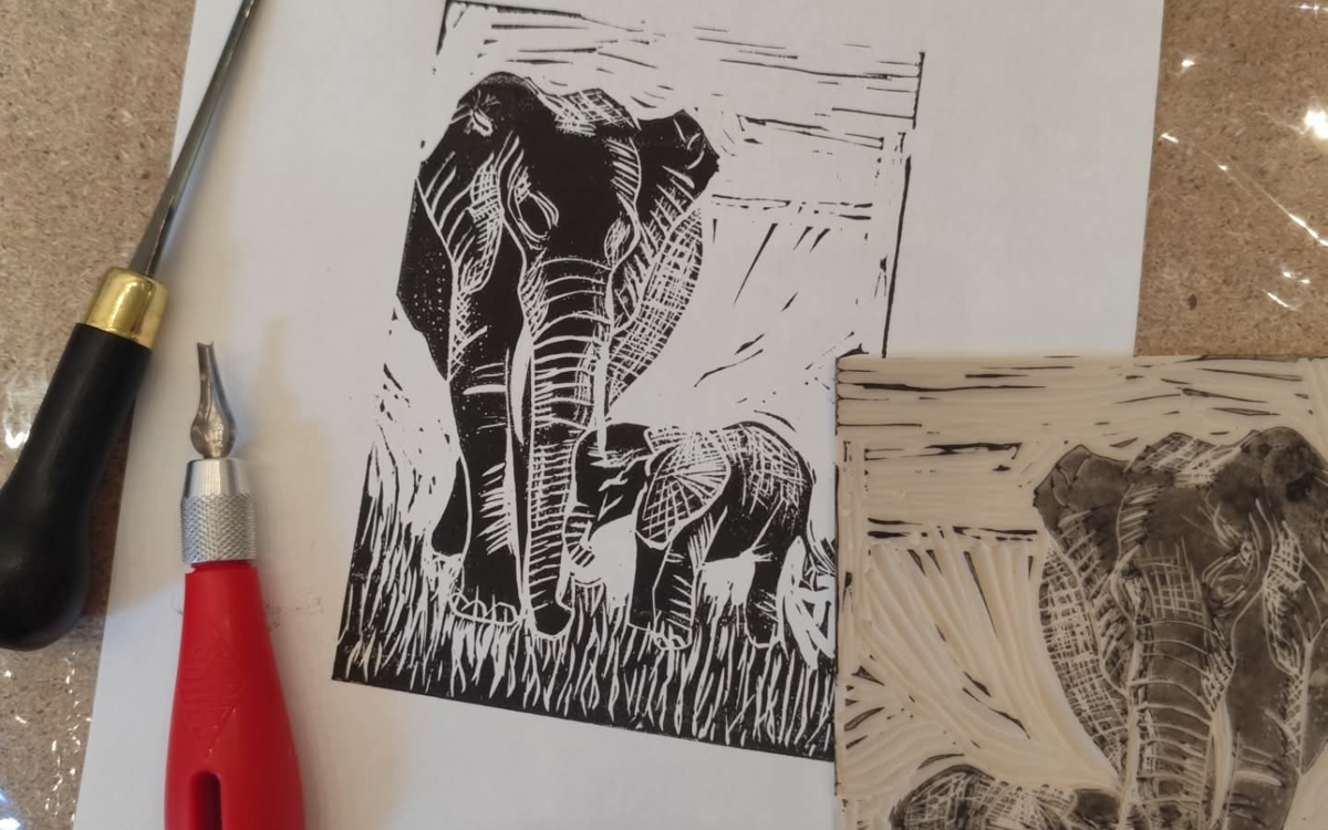 Découverte linogravure Feuille Blanche