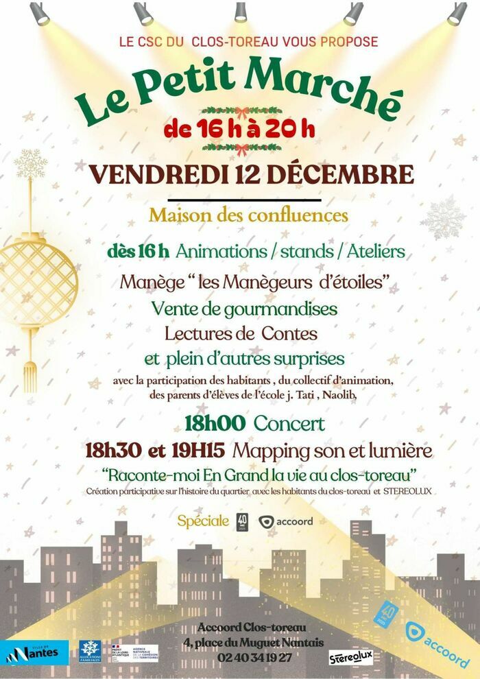 Marché du Clos & mapping avec le Stéréolux sur les façades du quartier Maison des Confluences