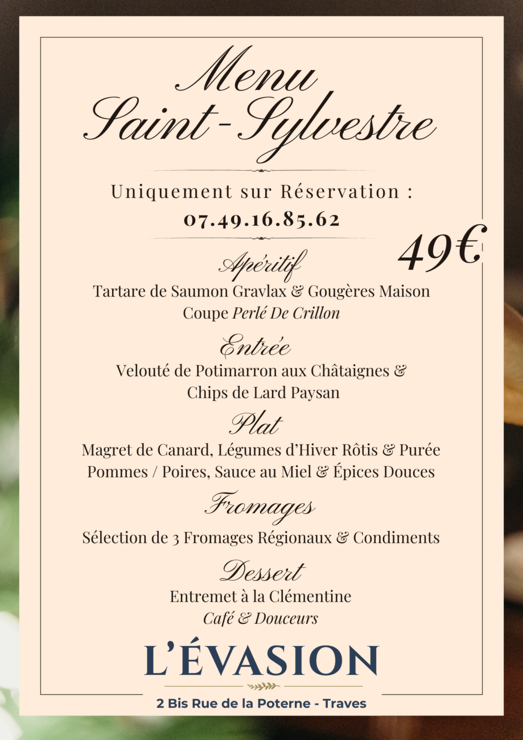 Menu de la Saint Sylvestre à Traves