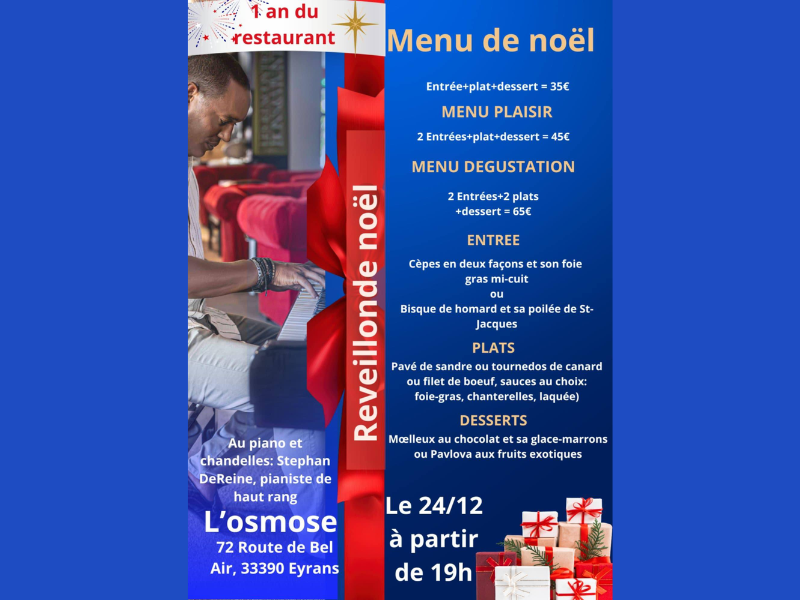 Menu de Noël au restaurant l'Osmose