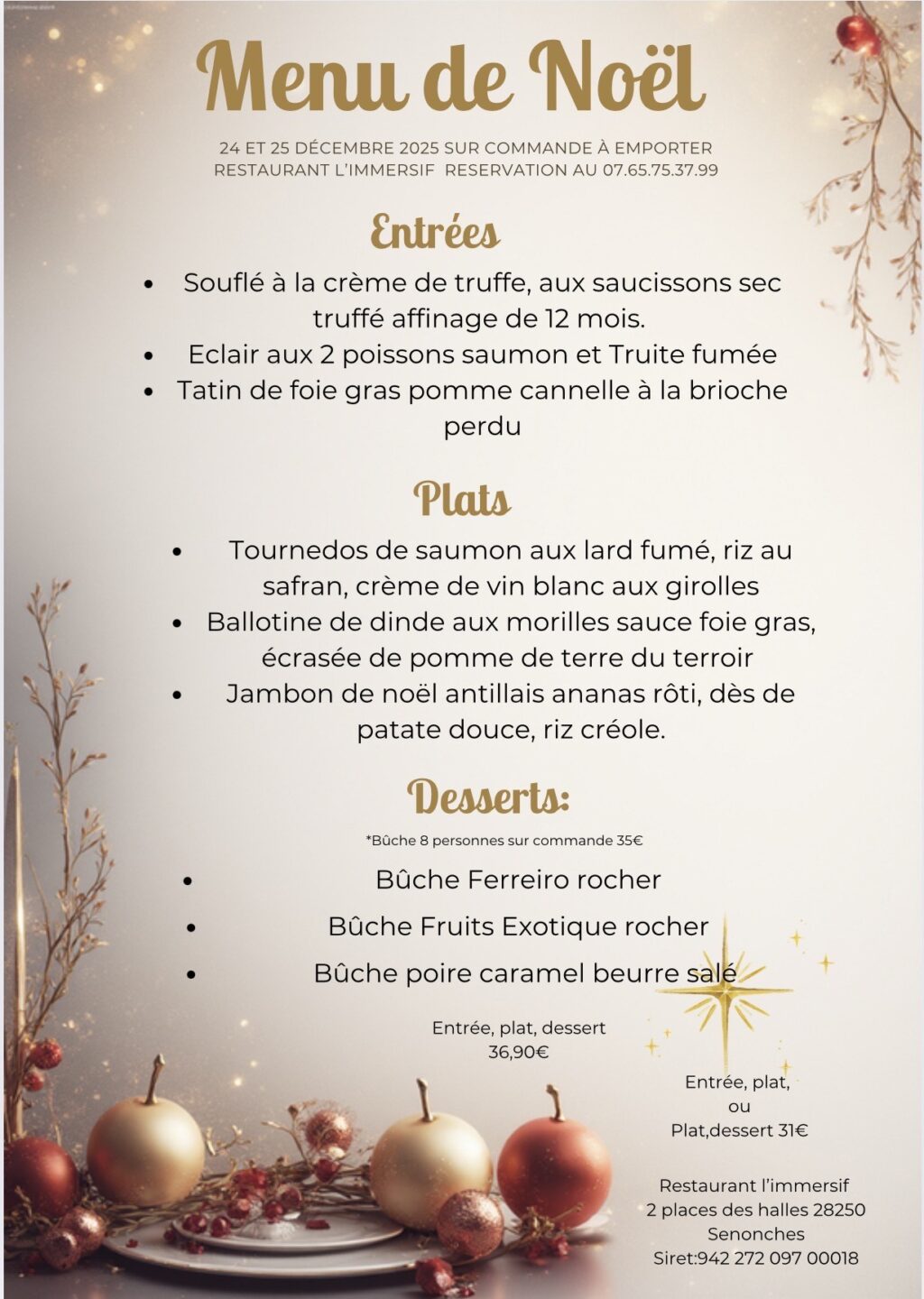 Menu de Noël et box apéritif à partager