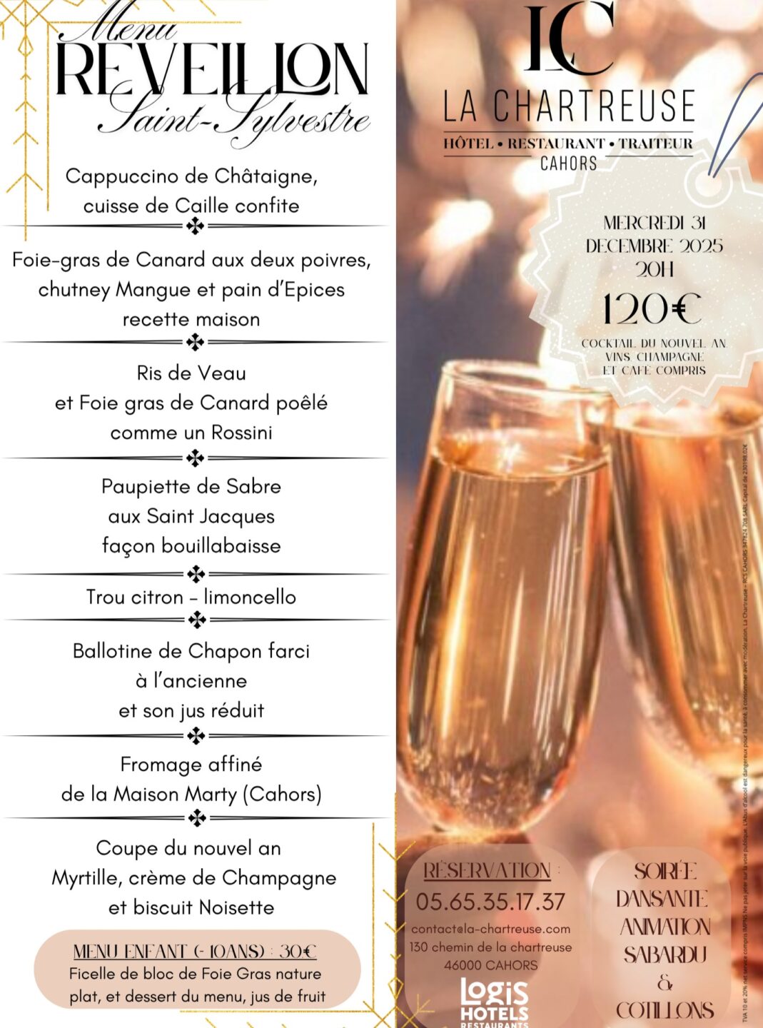 Menu de réveillon à La Chartreuse