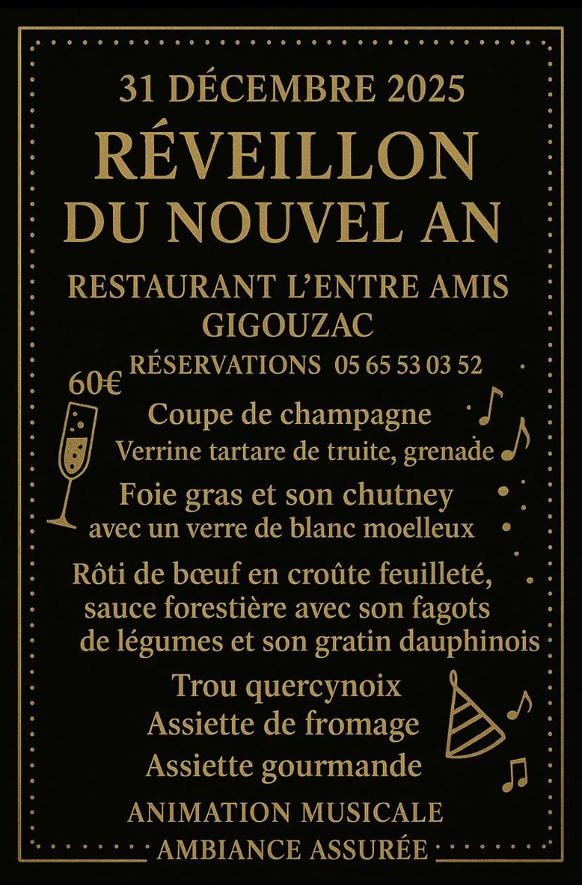 Menu de réveillon au restaurant l'Entre Amis