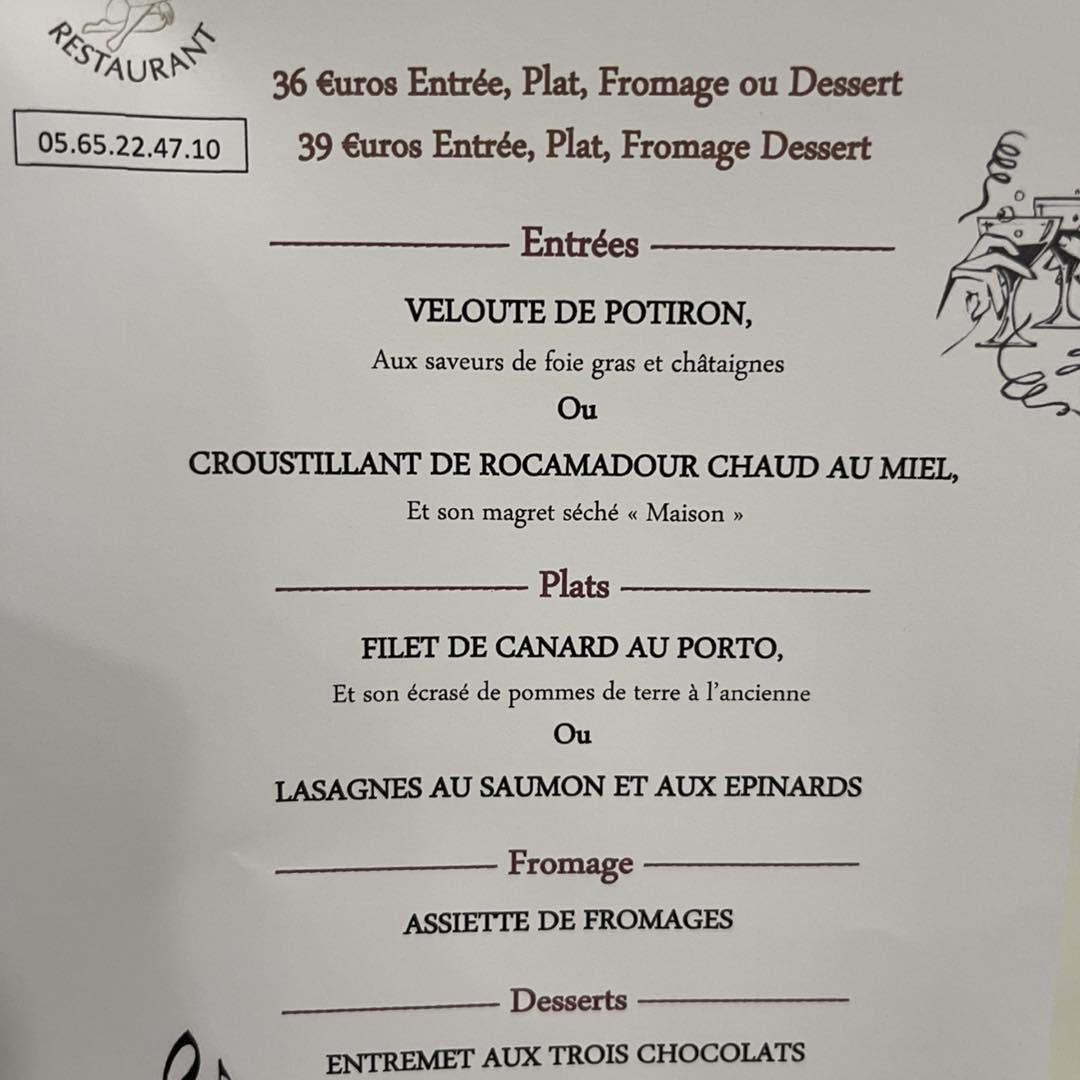 Menu du Réveillon à la Vénus