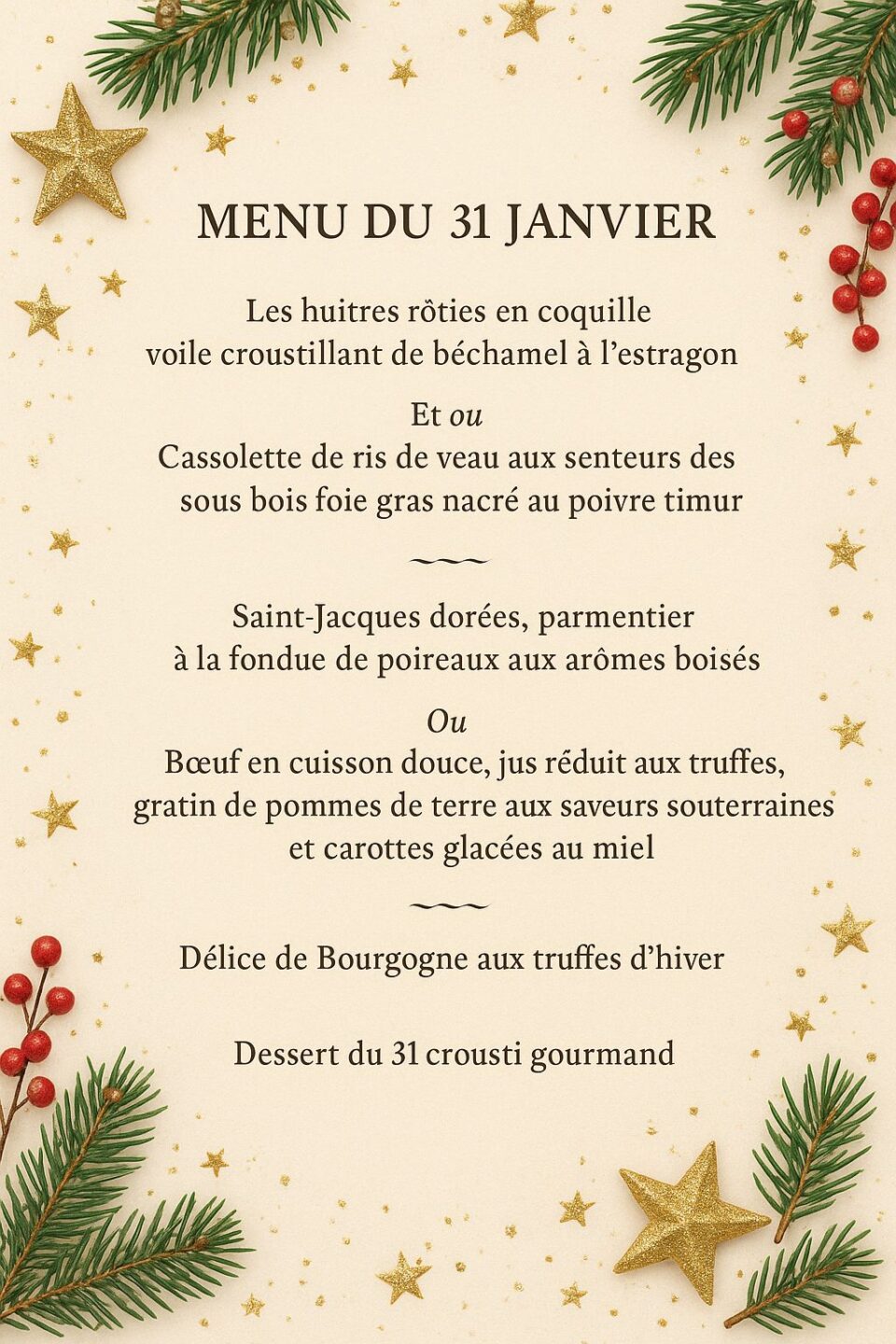 Menu Réveillon à emporter au Luz d'Olt