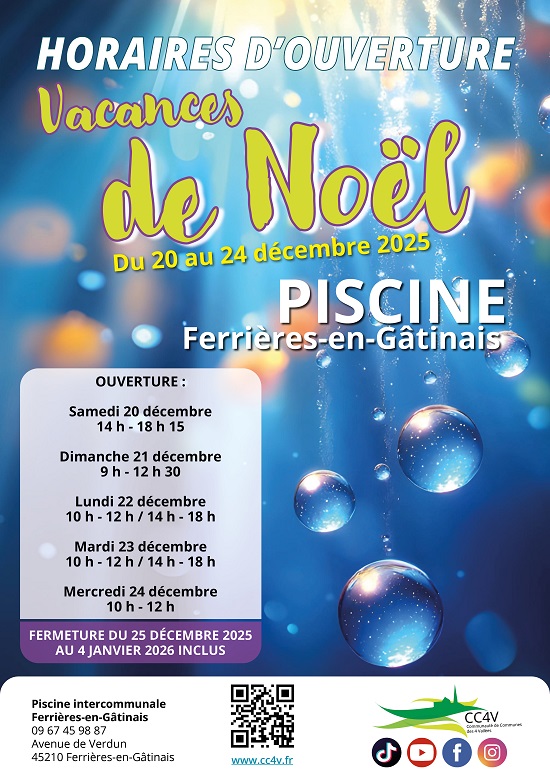 Ouverture piscine Ferrières Vacances de Noël