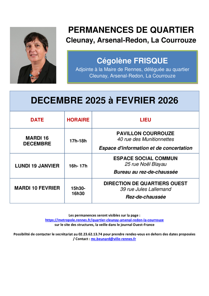 Permanences de Cégolène Frisque - Adjointe à la Maire de Rennes