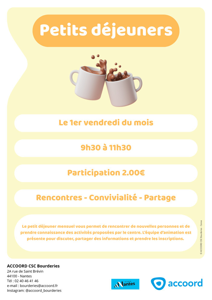 Petit déjeuner Centre socioculturel des Bourderies