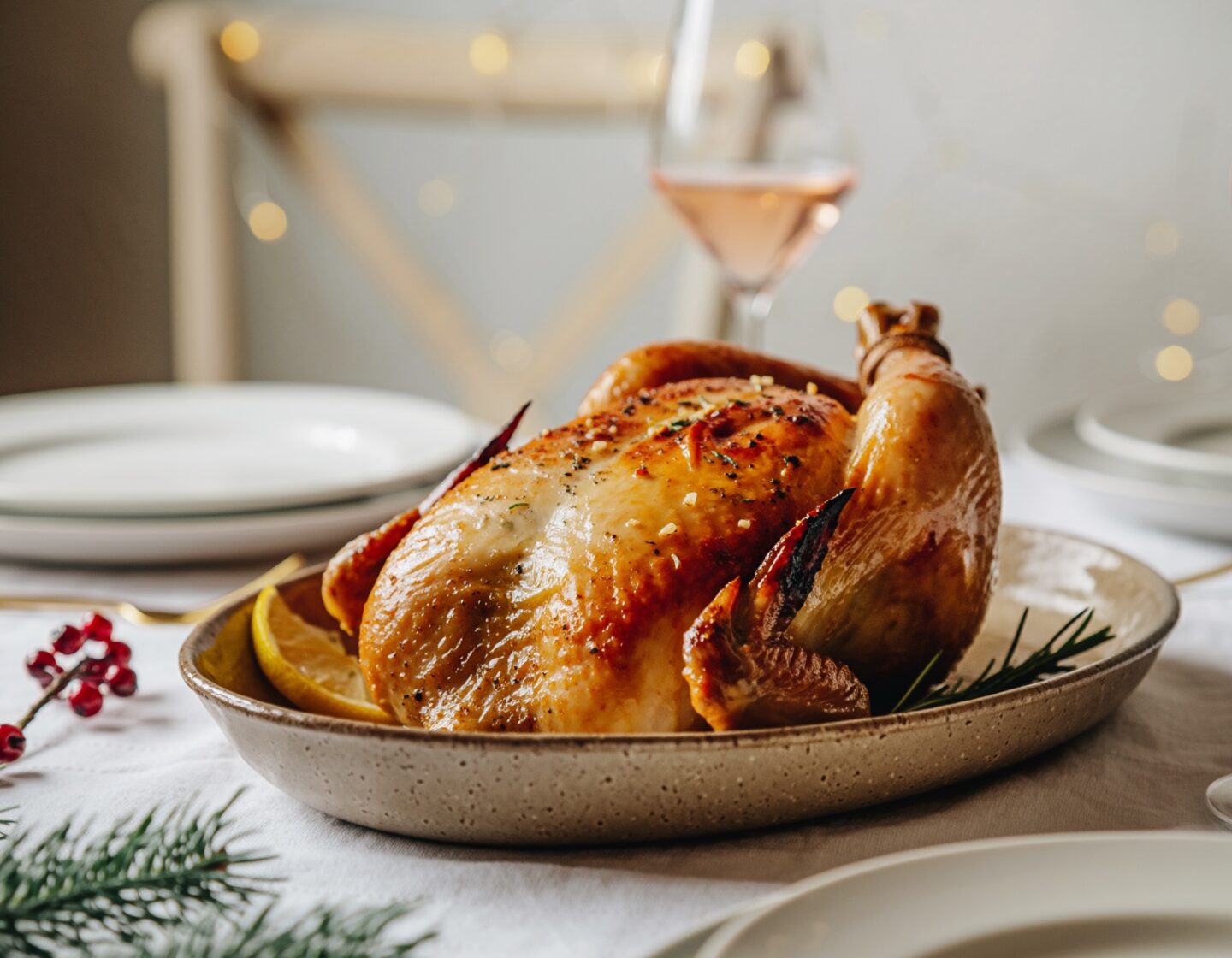 Poulet rôti entier au beurre, ail et citron