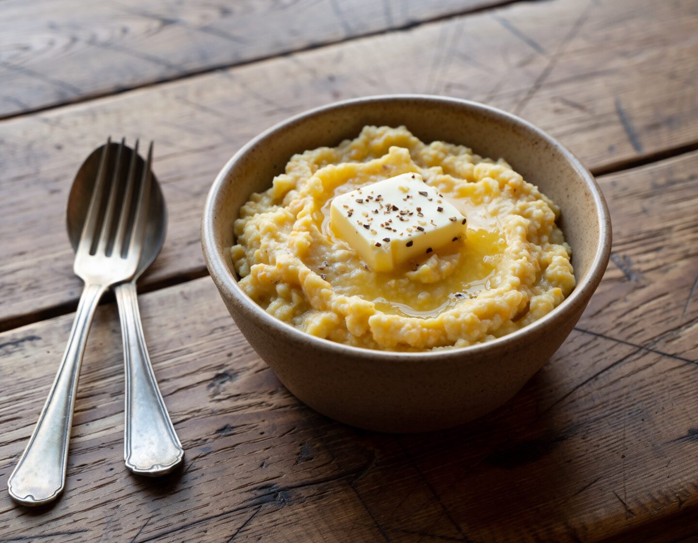Purée de pois cassés, beurre demi-sel et poivre fumé recette