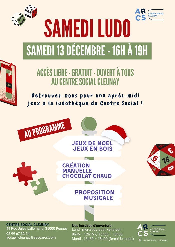 SAMEDI LUDO - CENTRE SOCIAL CLEUNAY Centre Social Cleunay Rennes