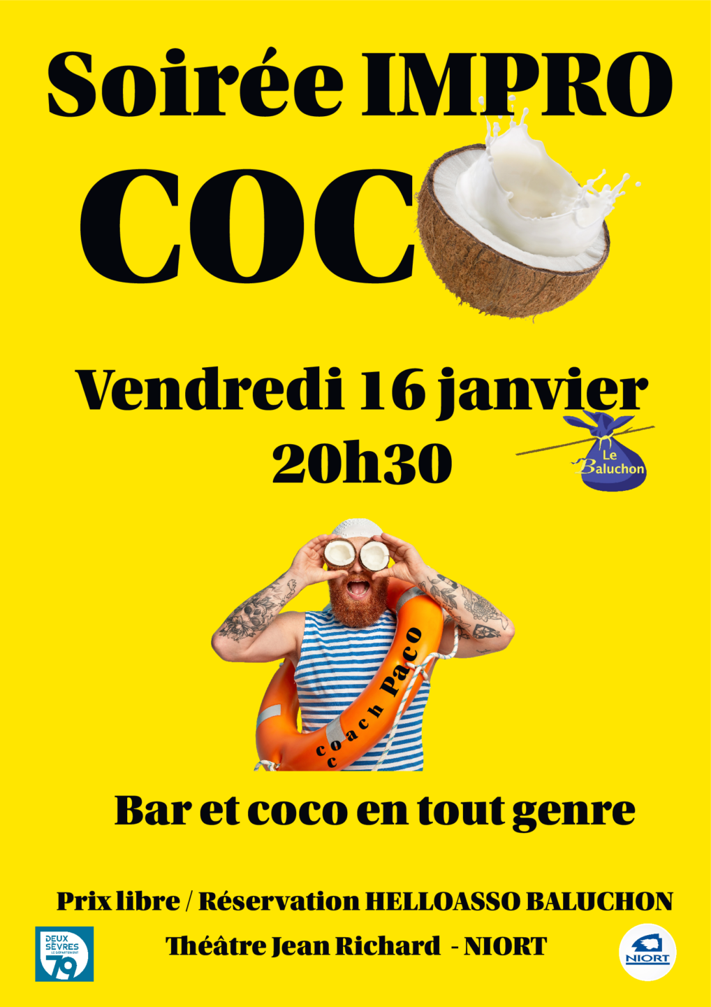 Soirée impro coco à Niort 202 Avenue Saint-Jean d’Angély Niort 2026-01-16 Soirée impro coco à Niort