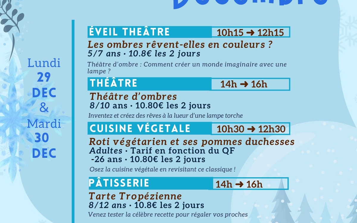 STAGES | Les vacances de décembre Centre Paris Anim’ Mado Robin Paris