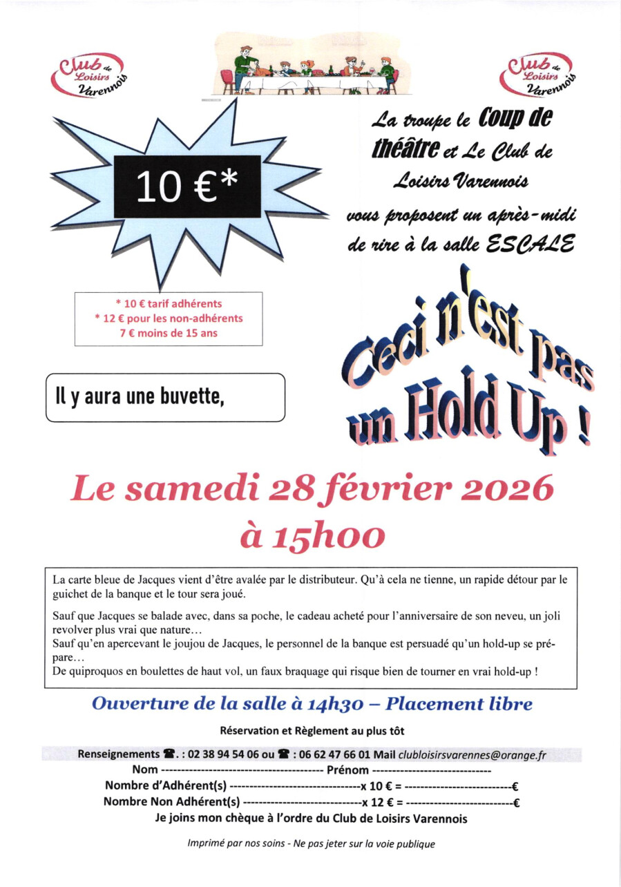 Théâtre Ceci n’est pas un hold up Varennes-Changy 2026-02-28 Théâtre Ceci n'est pas un hold up