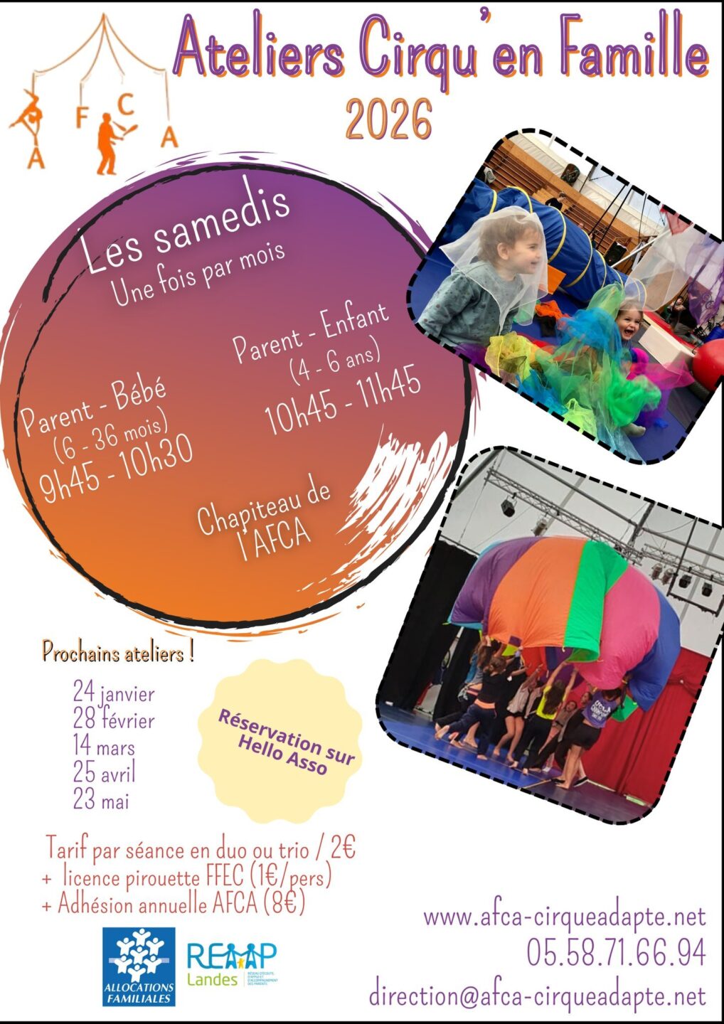 Atelier cirqu’en Familles Parent/enfant Chapiteau de l’AFCA Aire-sur-l’Adour 2026-03-14 Atelier cirqu'en Familles Parent/enfant