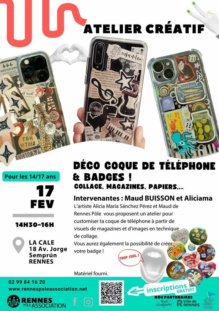 Atelier créatif - déco coque de téléphone et badges La Cale - Maison du projet Rennes