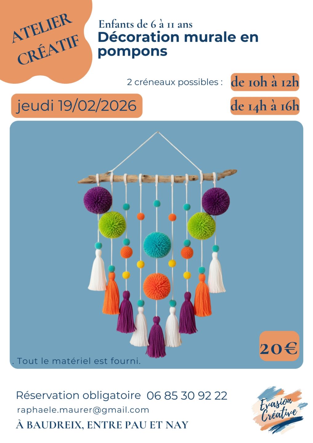 Atelier créatif Décoration murale en pompons à Baudreix