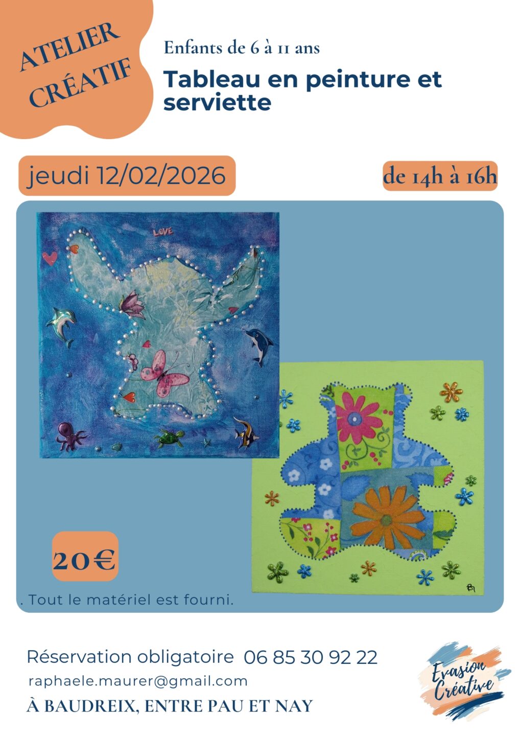 Atelier créatif Tableau avec ta figurine préférée en serviette