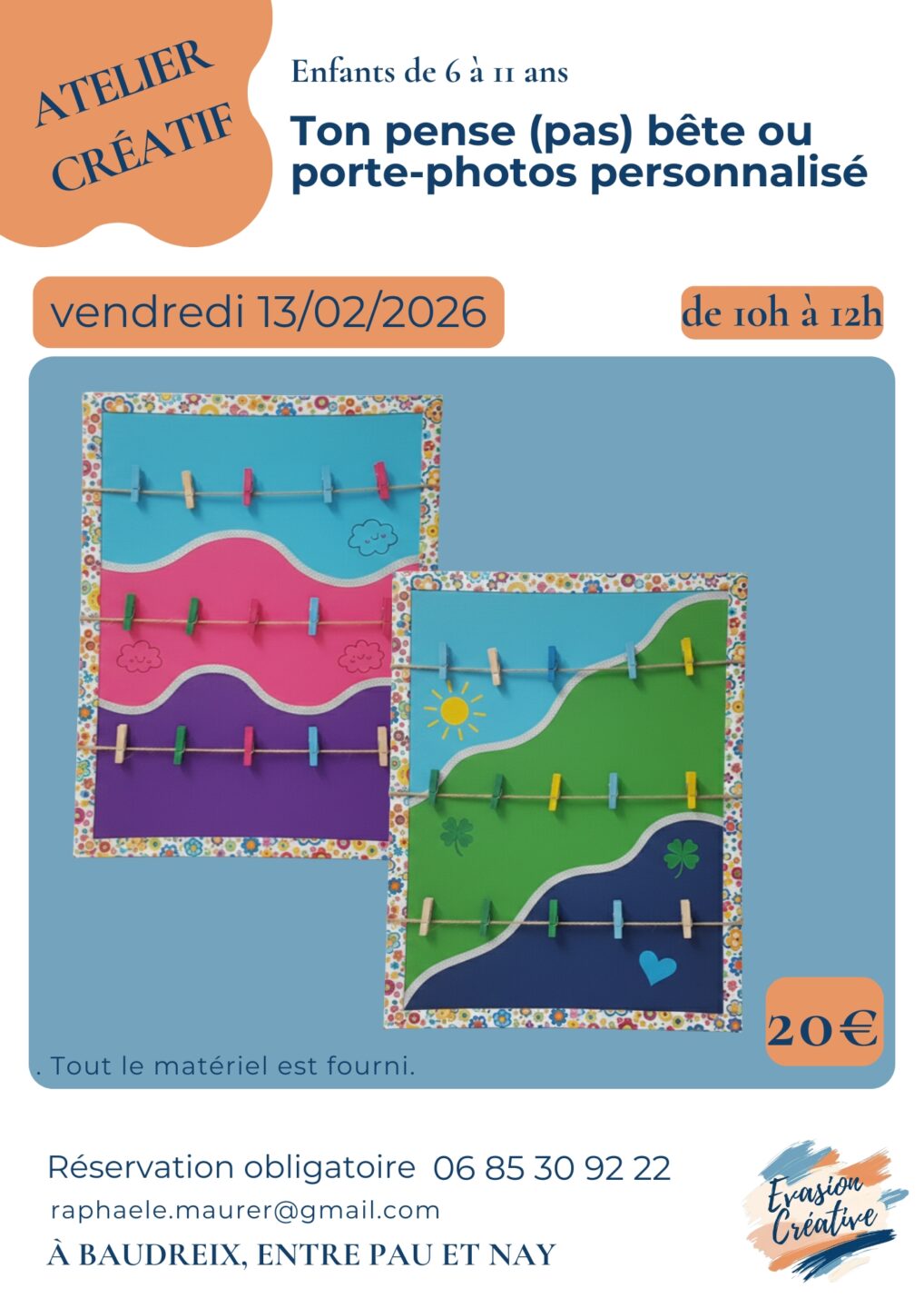 Atelier créatif Ton pense (pas) bête ou porte photos personnalisé sur Baudreix