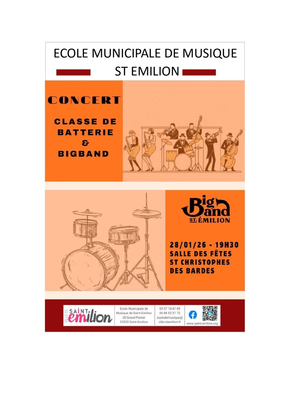 Concert de la classe de batterie municipale et du Big Band