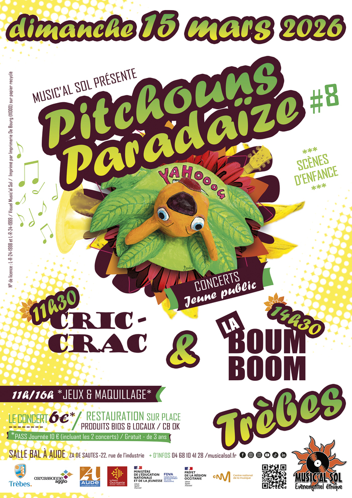 CONCERTS Pitchouns Paradaïze #8 : Cric-crac + Boum Boom Bal à Aude Trèbes