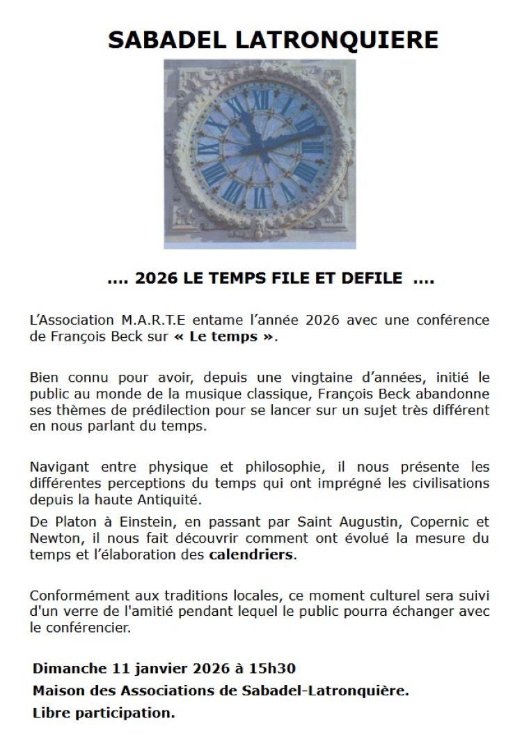 Conférence à Sabadel Latronquière le temps