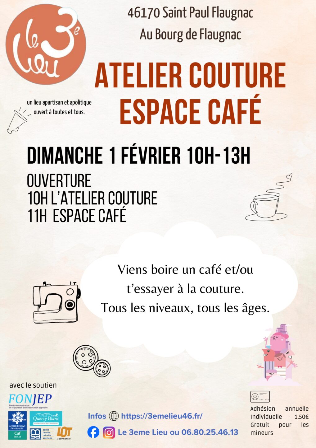 Espace café et atelier couture au 3ème Lieu