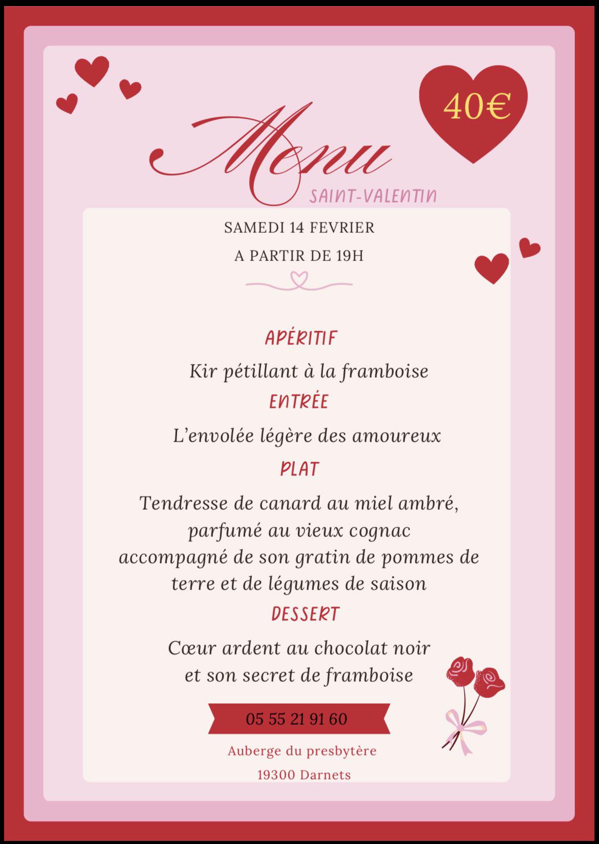 Menu de la St Valentin