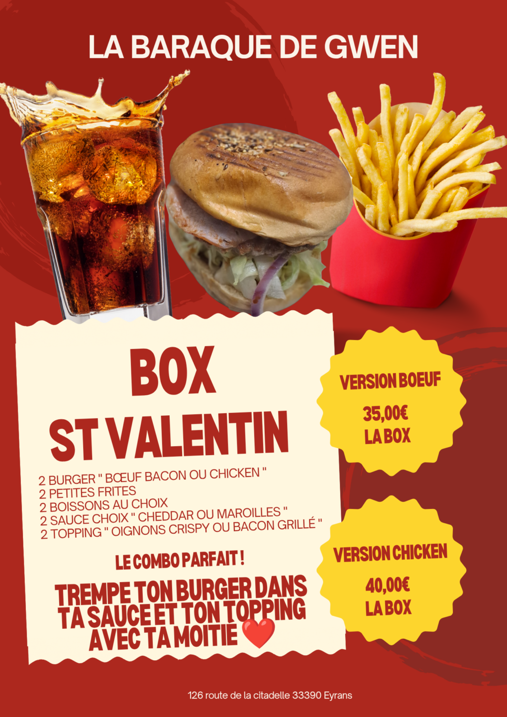 Menu Saint Valentin à la baraque de Gwen