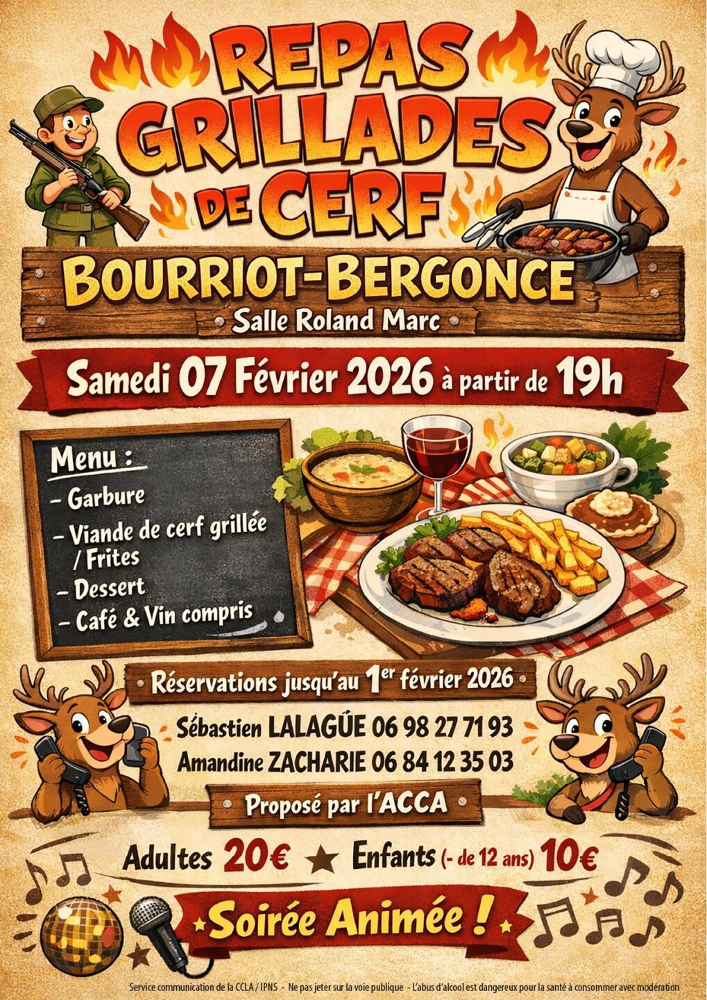 Repas grillades de cerf