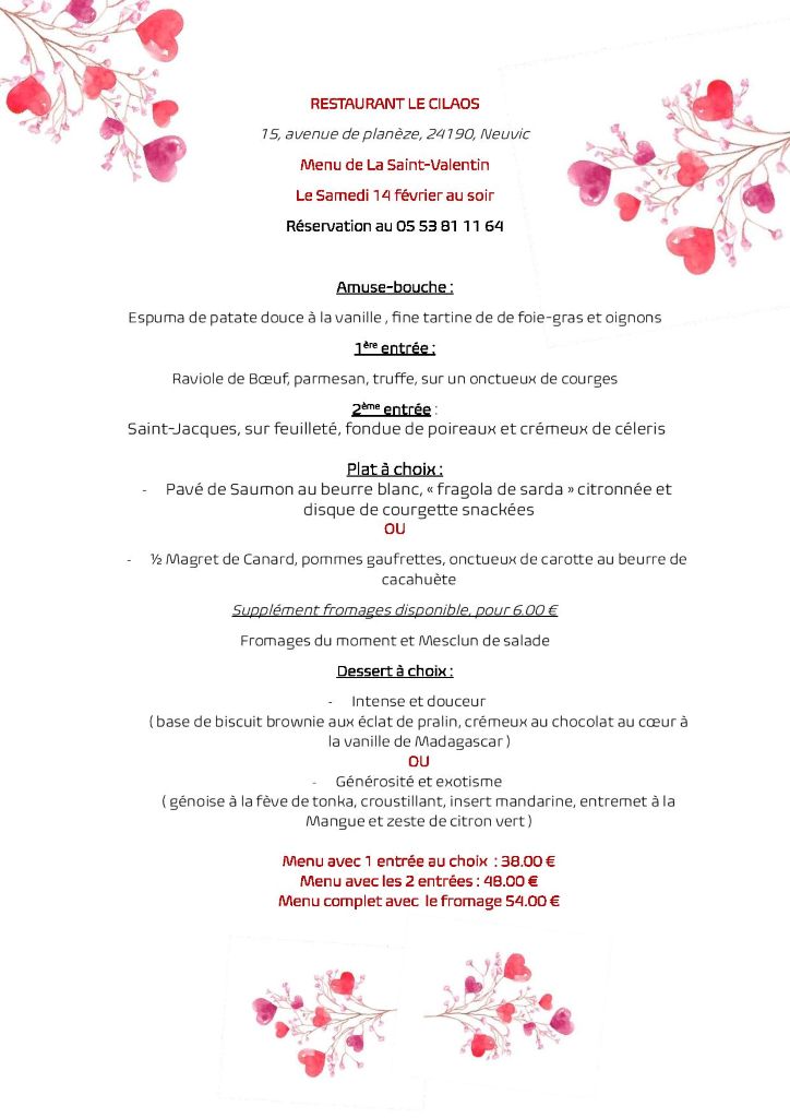 Saint-Valentin au Restaurant le Cilaos