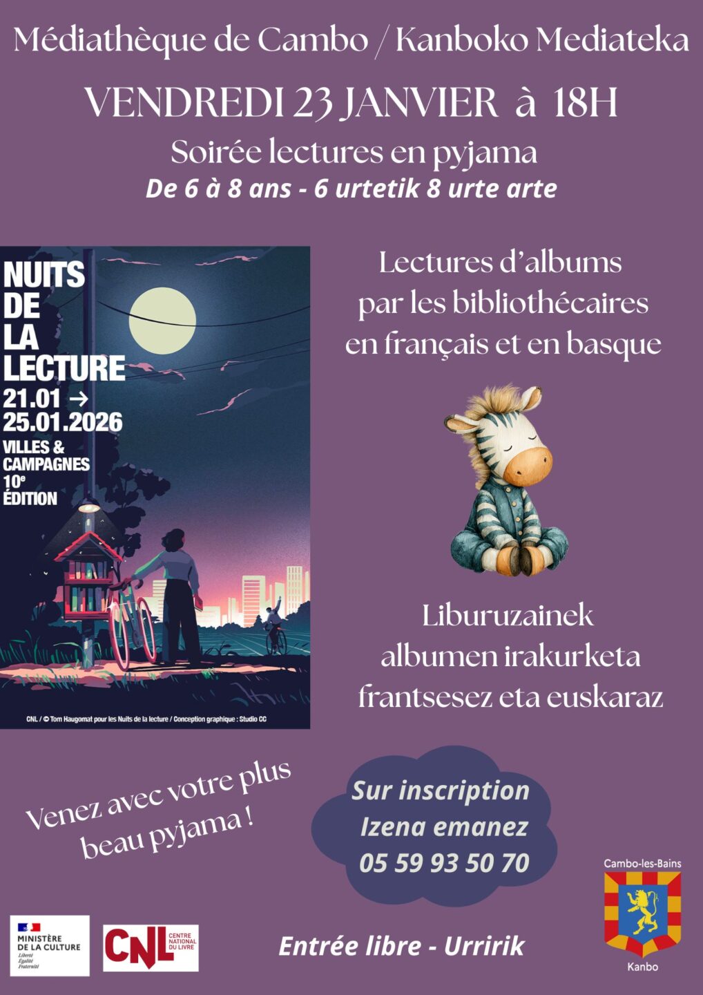 Soirée lectures en pyjma lecture d'albums en français et en basque