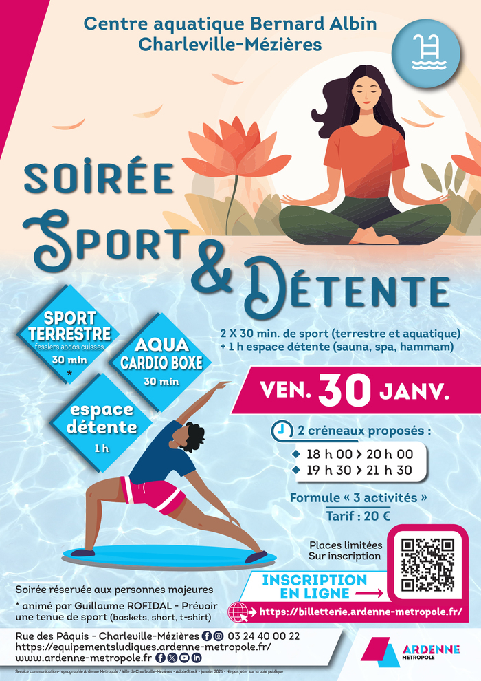 Soirée sport & détente Centre Aquatique Bernard Albin Charleville-Mézières