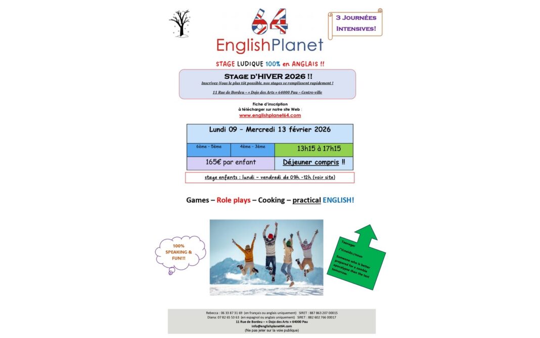English Planet Stage anglais collégien Spring stage English Planet Pau