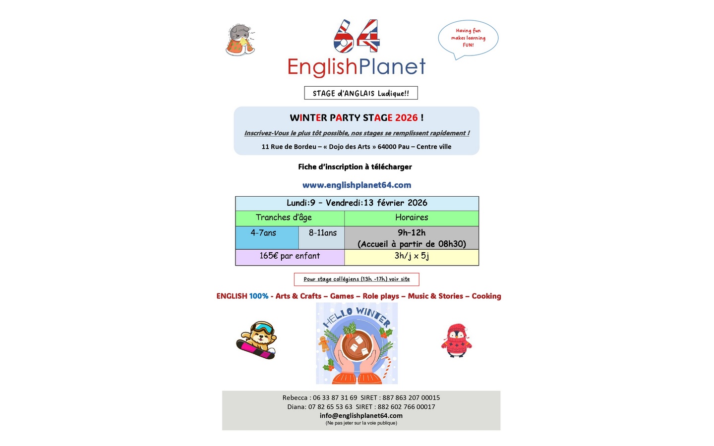 Stage anglais winter party