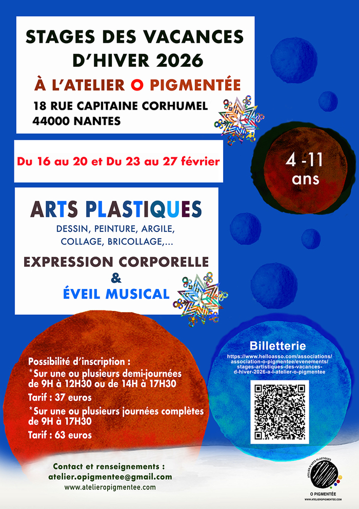 Stages artistiques des vacances d'hiver 2026 à l'atelier O Pigmentée Atelier d'Arts Plastiques O Pigmentée