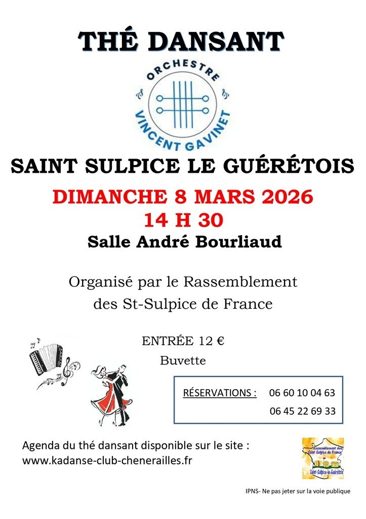 Thé dansant Salle André Bourliaud Saint-Sulpice-le-Guérétois 2026-03-08 Thé dansant