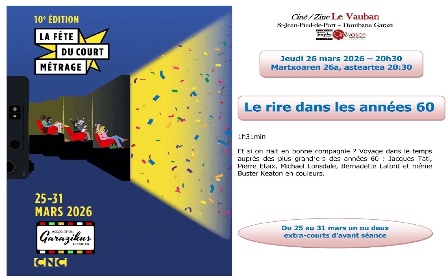 10ème édition La fête du court métrage. le rire dans les années 60.