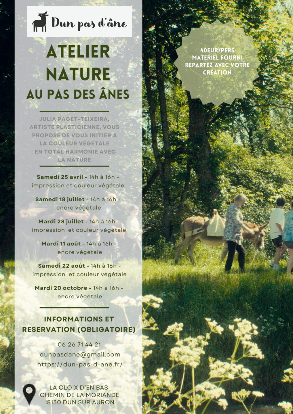 Atelier Nature au pas des ânes impression et couleur végétale La Cloix d’en Bas Dun-sur-Auron 2026-08-22 Atelier Nature au pas des ânes impression et couleur végétale