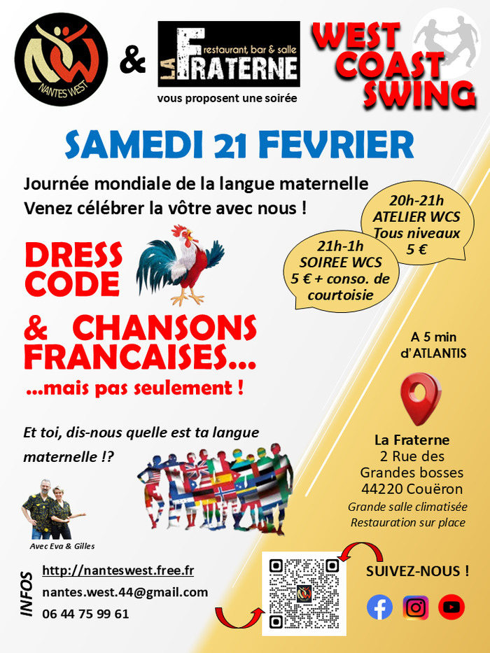 Atelier + Soirée West Coast Swing Chansons françaises La Fraterne Couëron