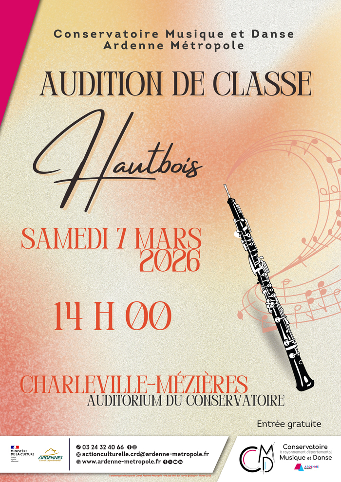 Audition de classe : Hautbois Auditorium du Conservatoire - Site de Charleville-Mézières Charleville-Mézières