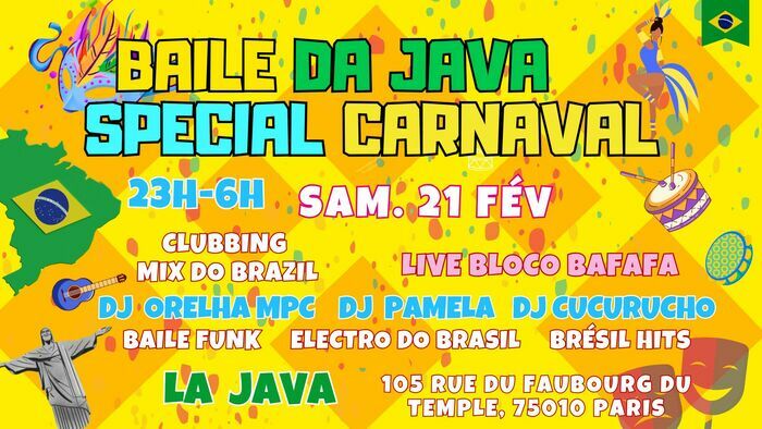 Baile da Java spécial Carnaval !! 100% Brazil vibes Party La Java Paris