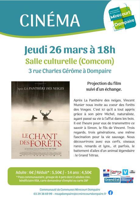 Cinéma Le Chant des Forêts et séance suivie d’un échange