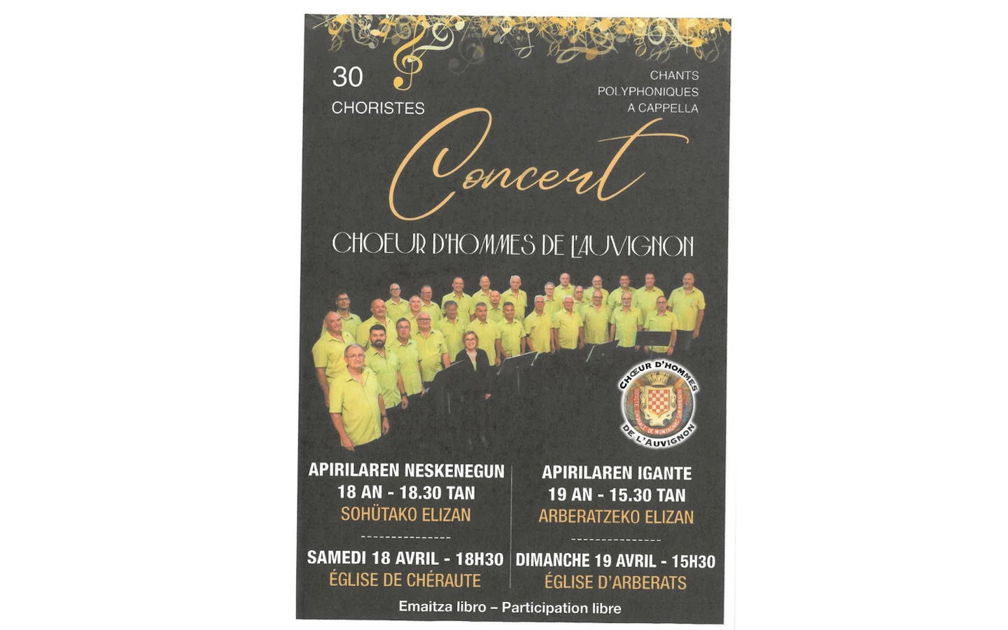 Concert choeur d'hommes de l'Auvignon
