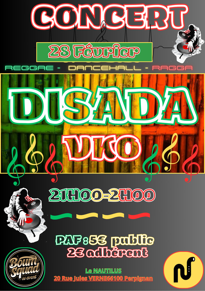 CONCERT DE DISADA et DJ VKO Le Nautilus Perpignan