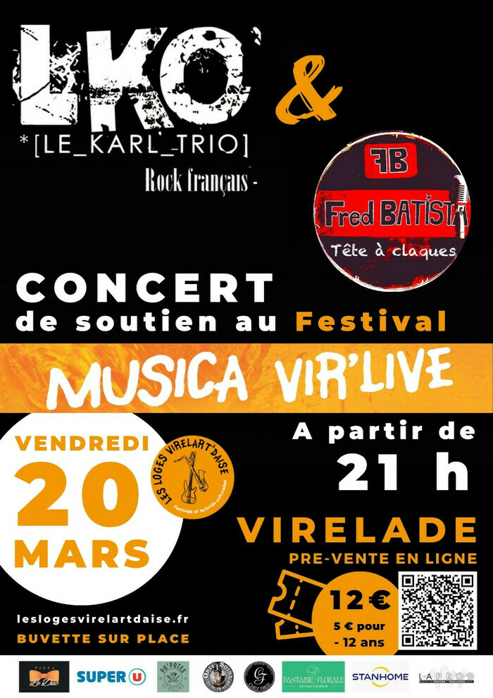 Concert LKO & Fred Batista - Soutien au Festival Musica Vir'Live Place de la Halle Virelade