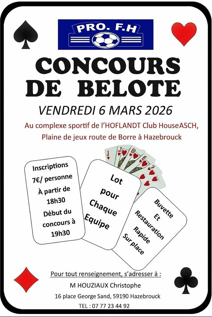 Concours de belote Complexe sportif de l’HOFLANDT Hazebrouck Concours de belote Complexe sportif de l’HOFLANDT Hazebrouck