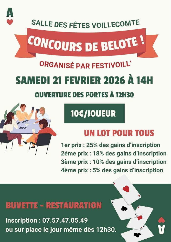 Concours de belote Salle des fêtes de Voillecomte Voillecomte